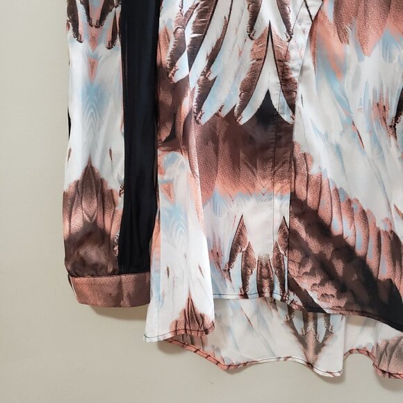 Stella & Jamie Feather Print Chiffon Silk Blouse S - Picture 7 of 10